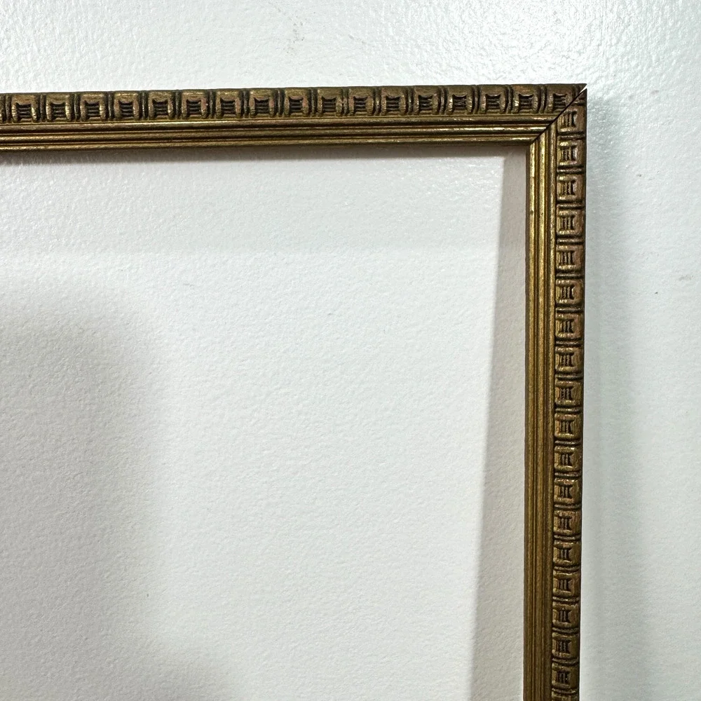 Vintage Gold Wood Picture Frame Greek Key Carved Fits 7x9 Photo Artwork Ornate